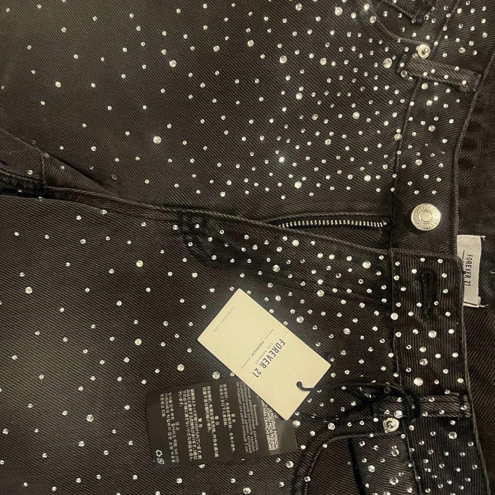Forever 21 Washed Black Jeans with Silver Rhinestone Accents